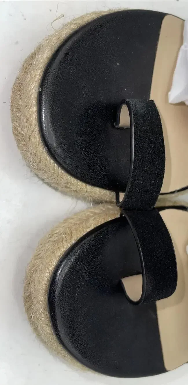 H By Halston Sandals Womens Size 7.5 Savannah Black Espadrille Toe Loop